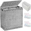 Laundry Hamper 112 L Gray with Lid and 3 Removable Liners - Large