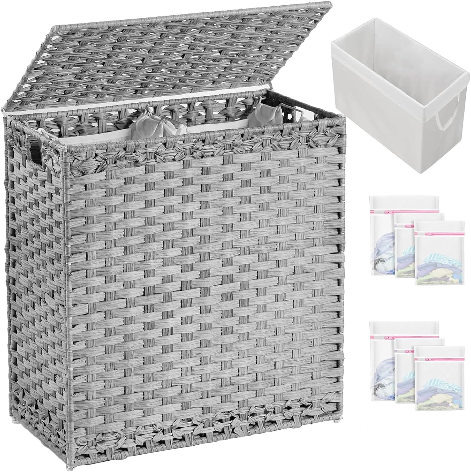 Laundry Hamper with Lid - Handwoven Rattan Basket for Clothes