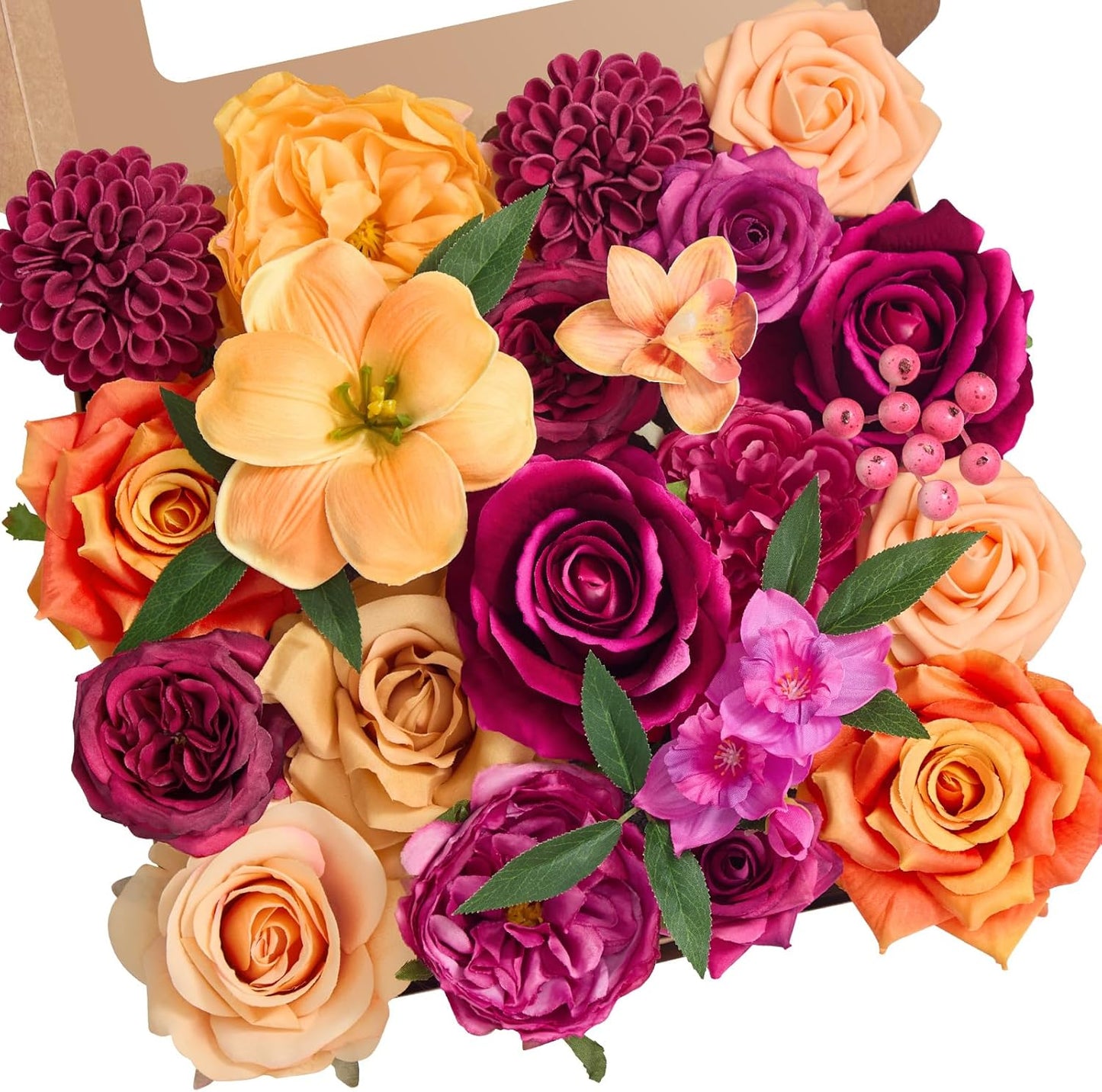 Hot Pink and Orange Silk Fake Flowers for DIY Wedding Bouquets