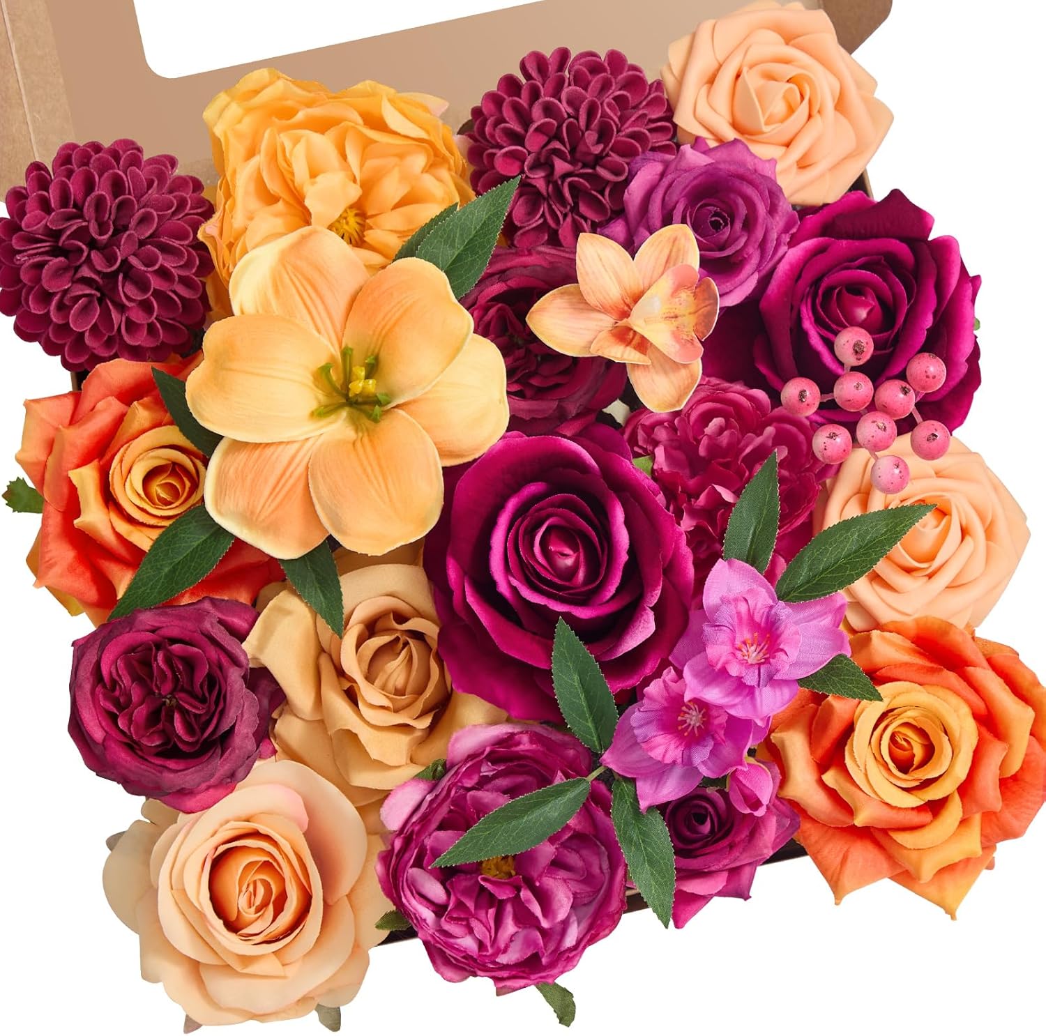 Hot Pink and Orange Silk Fake Flowers for DIY Wedding Bouquets