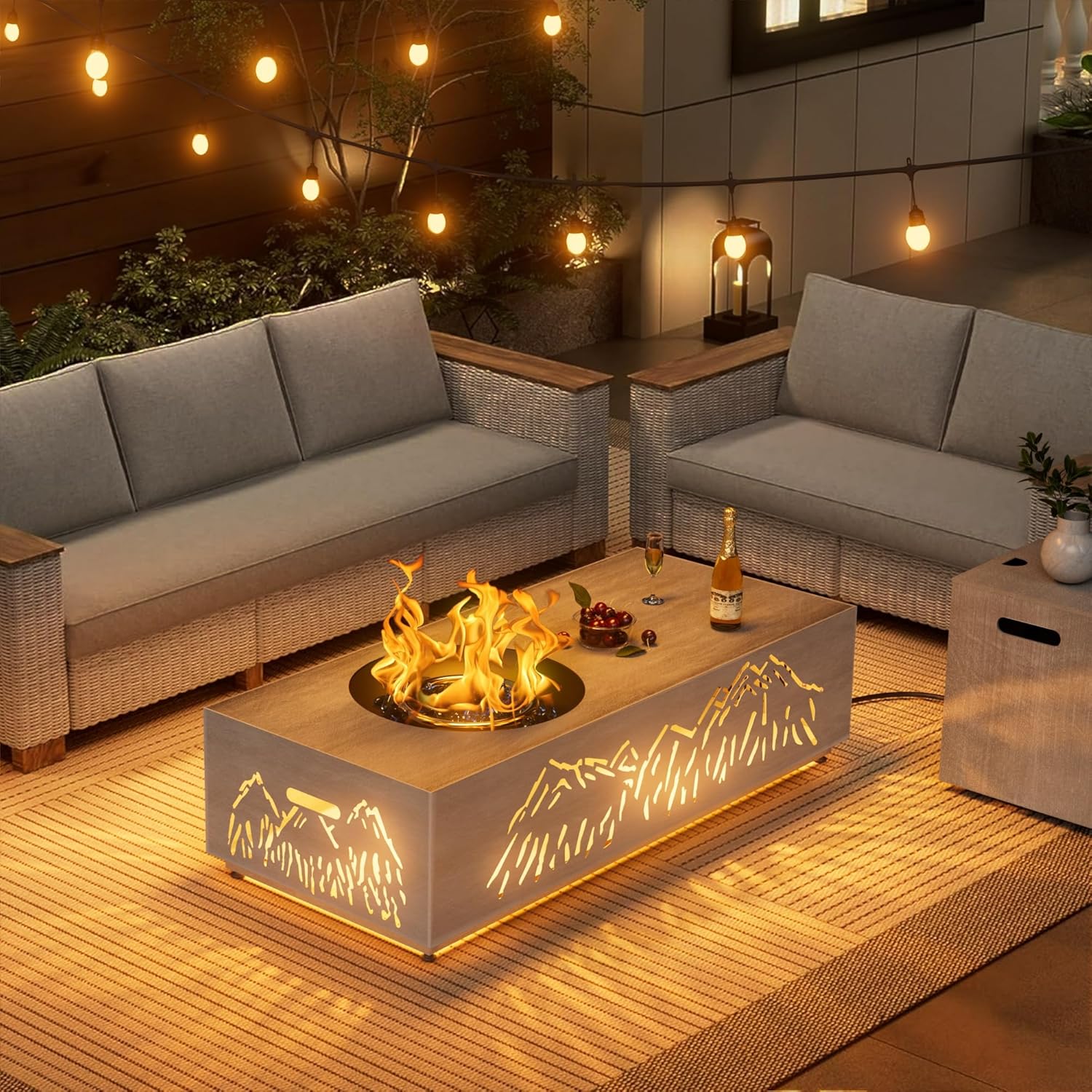 48 Round Burner Propane Fire Pit Table with LED Light Features