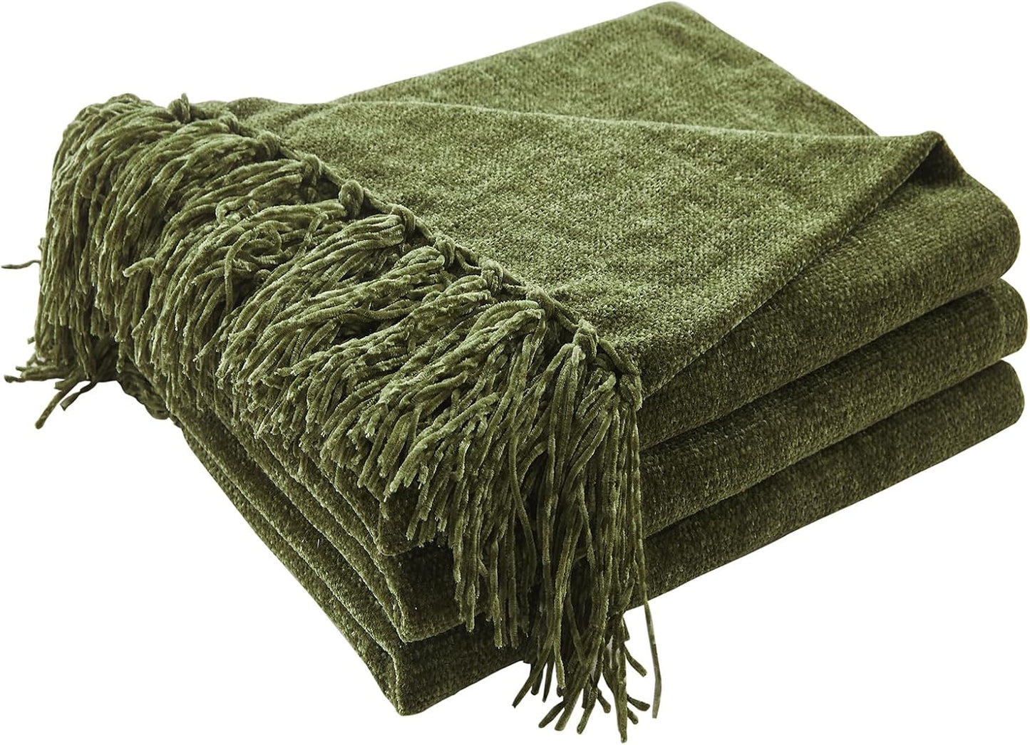 Cozy Chenille Throw Blanket for Couch - Plush Olive Green Decor