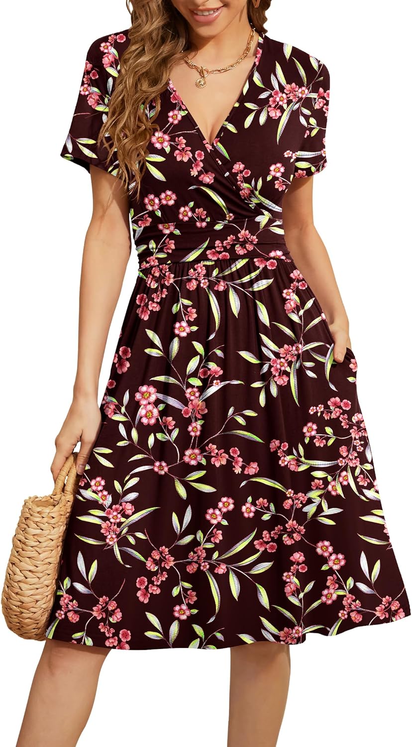 WEACZZY Women's Summer Short Sleeve Casual Floral Dress with Pockets
