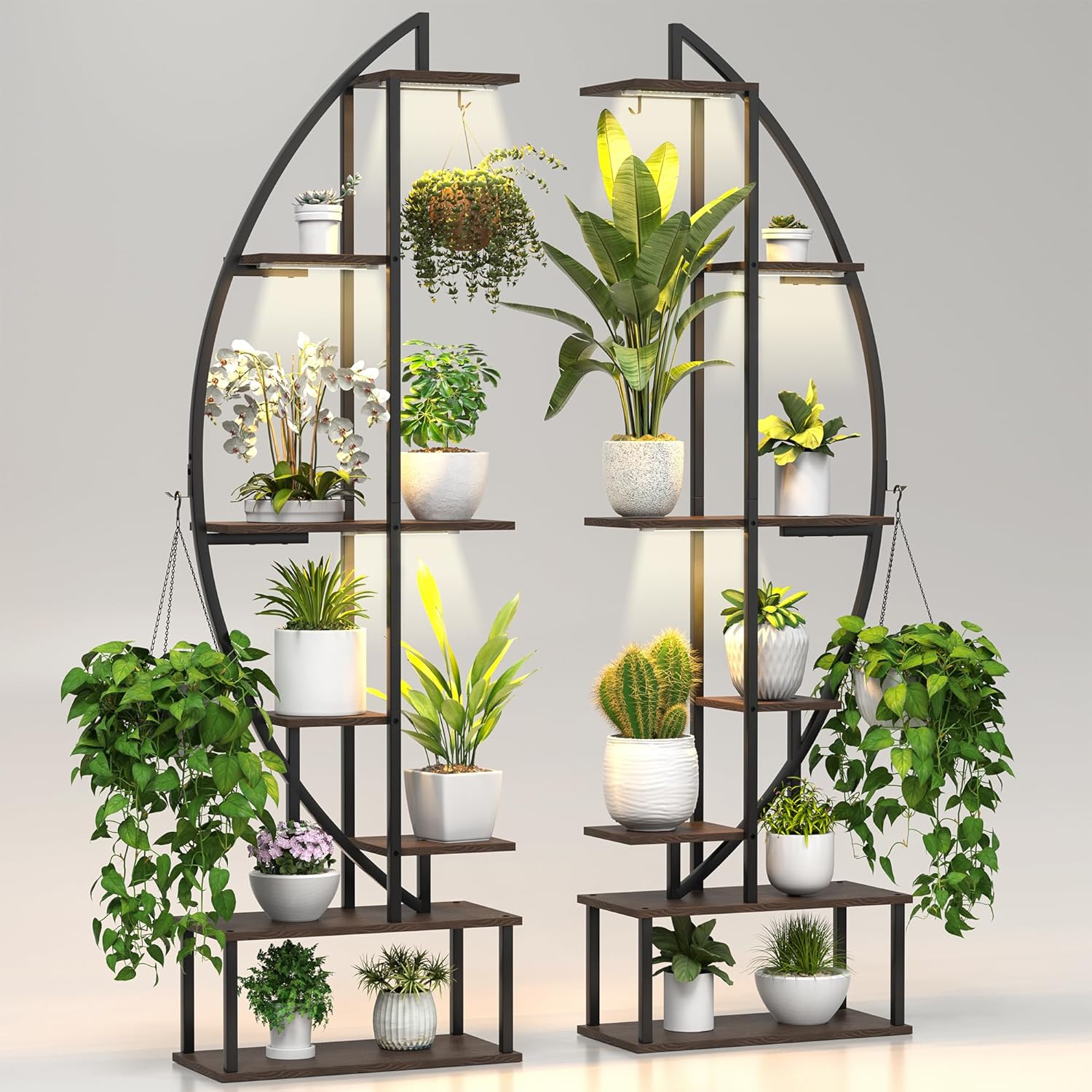 Indoor Plant Stand Shelf Rack with Grow Lights and Hooks