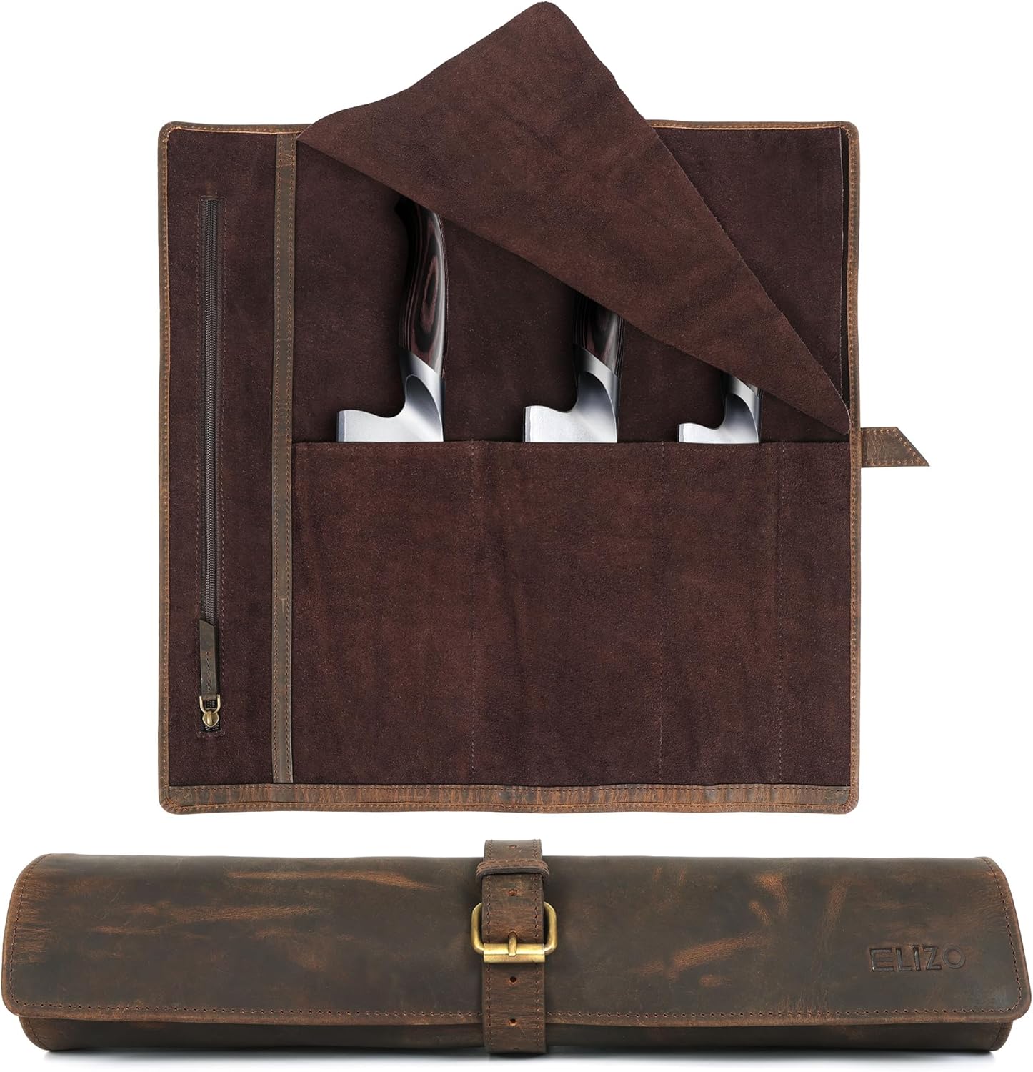ELIZO Leather Knife Roll for Professional Chefs and Home Cooks