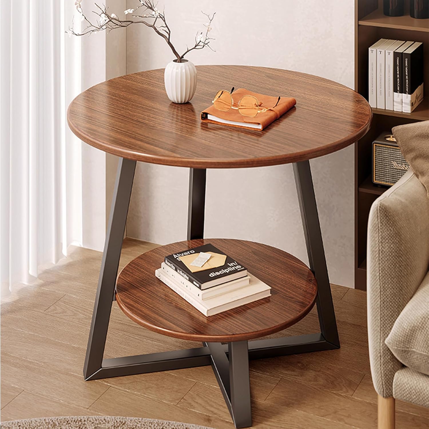 2-Tier Round Wood Coffee Table Set - Small, Stylish Living Room End Tables