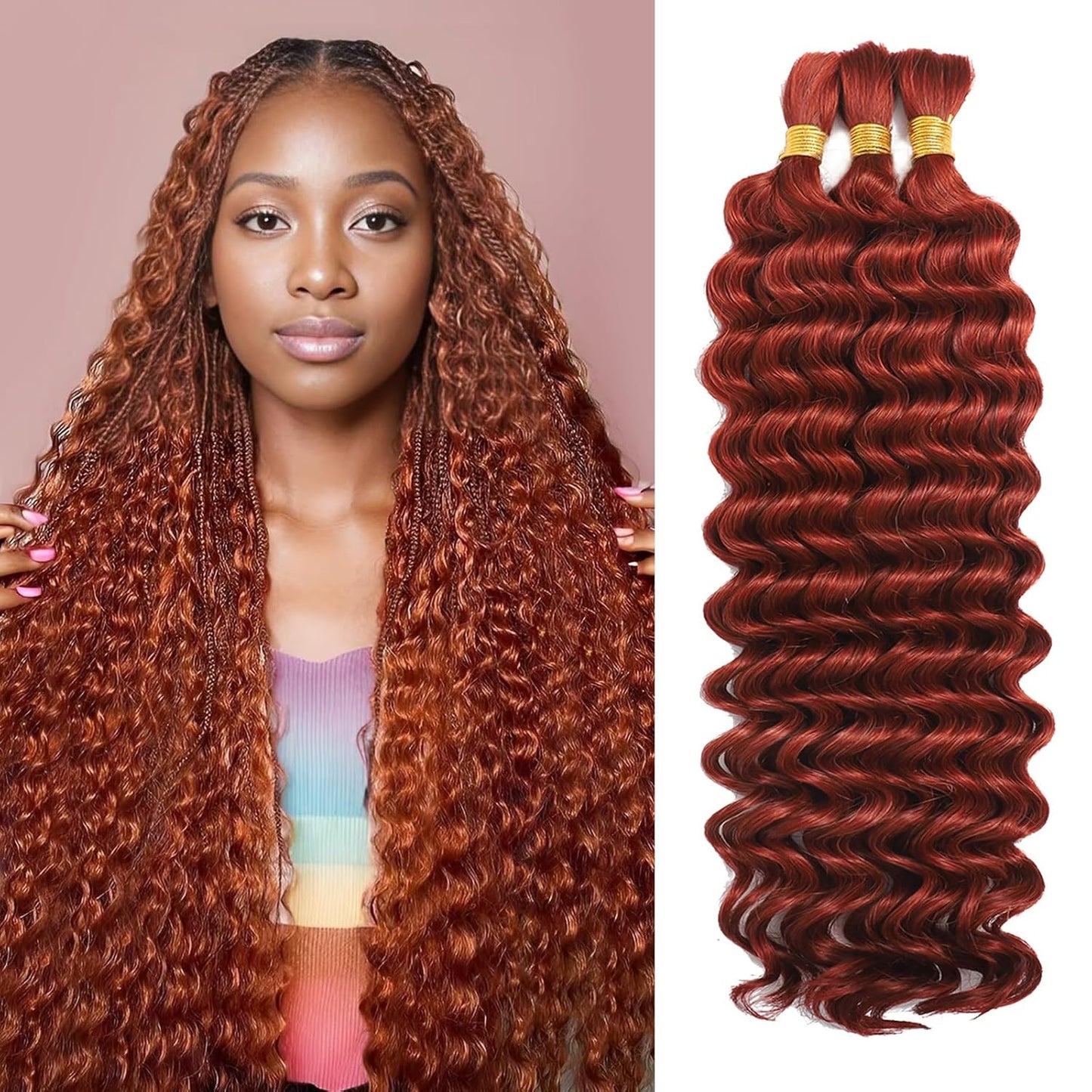 Human Braiding Hair for Boho Braids - Deep Wave 22 Inch Copper