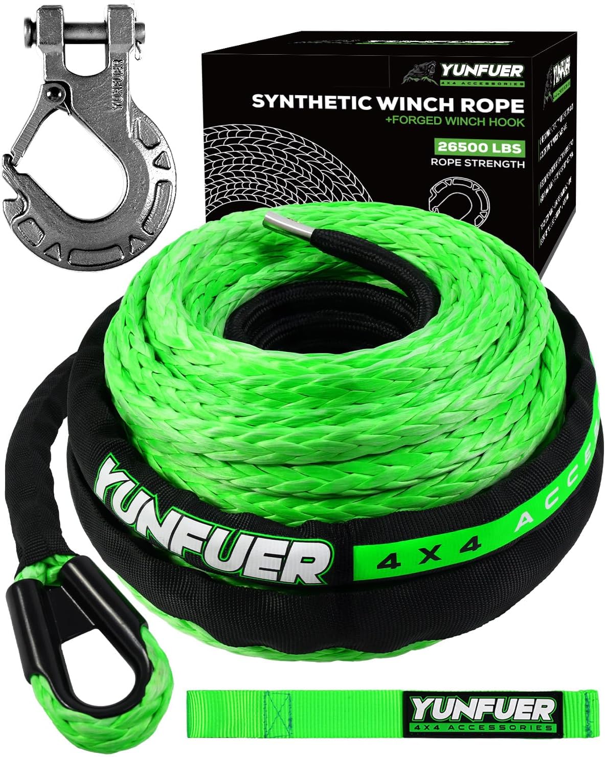 Synthetic Winch Rope with Hook for Off-Road Vehicles and Trucks