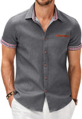 COOFANDY Men's Short Sleeve Denim Button Down Shirt - Casual Plaid You