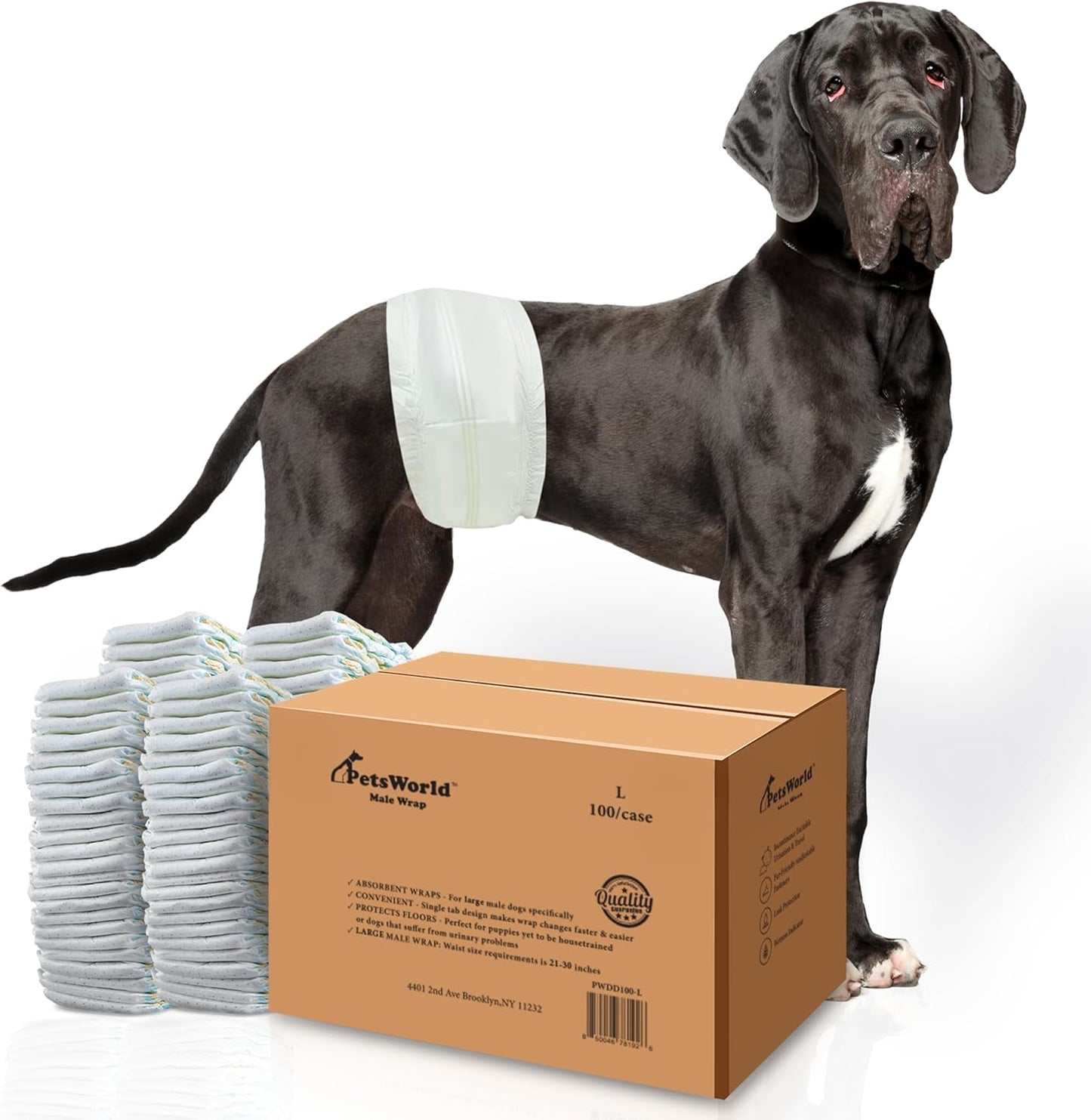 PetsWorld Dog Diapers Male Large - Super Absorbent Wraps