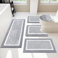 Light Grey Bathroom Rugs Set 5 Piece - Plush Microfiber Bath Mats