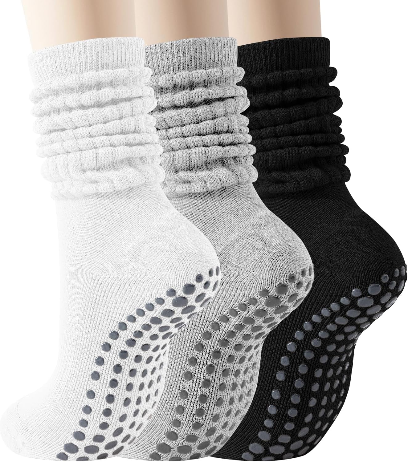 Non Slip Pilates Socks: 3 Pairs, Grippy & Stylish!