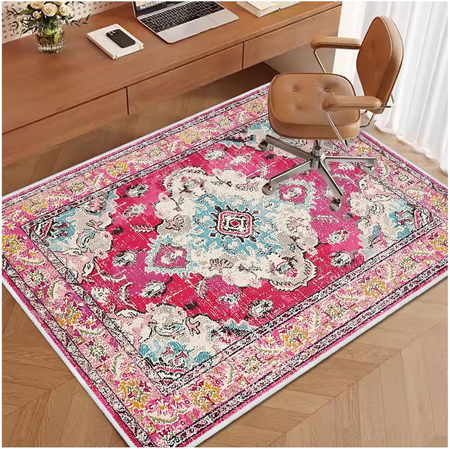 Anti-Slip Hardwood Chair Mat - Rolling Chair Protector (Pink)
