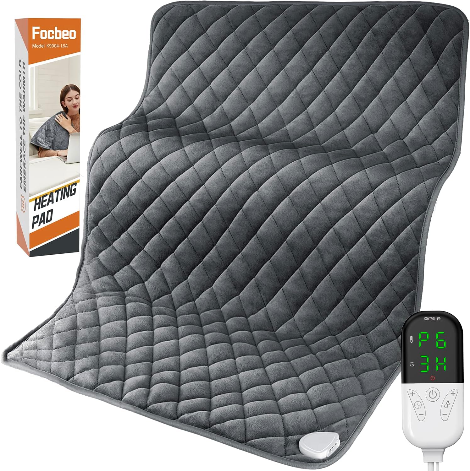XL Heating Pad for Pain Relief | Moist & Dry Heat | Auto Shut Off | Machine Washable | Focbeo