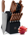 Styled Settings 14-Piece Knife Set with Block - Copper Handles
