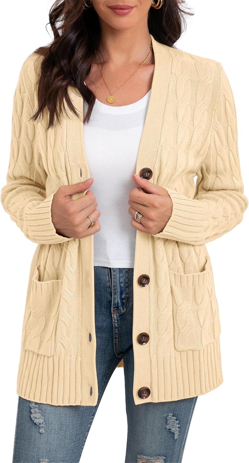 GRECERELLE Women's Long Sleeve Knit Cardigan Sweater with Pockets