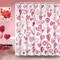 Cute Heart Graffiti Shower Curtain Set - Waterproof Love Decor!
