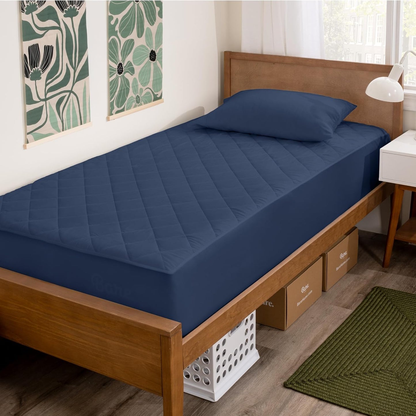 Bare Home Twin XL Quilted Fitted Mattress Pad for Comfort