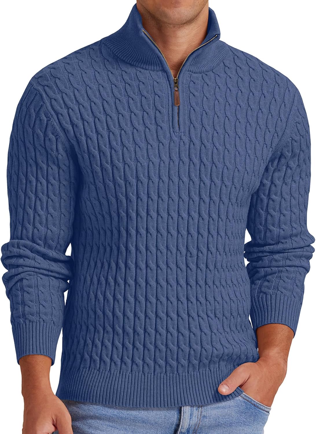 Askdeer Men's Quarter Zip Pullover Sweater for Cozy Style