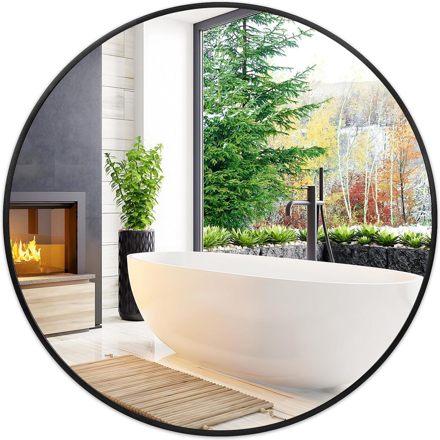 Fabuday Black Circle Mirror for Wall - 22 inch Round Mirror