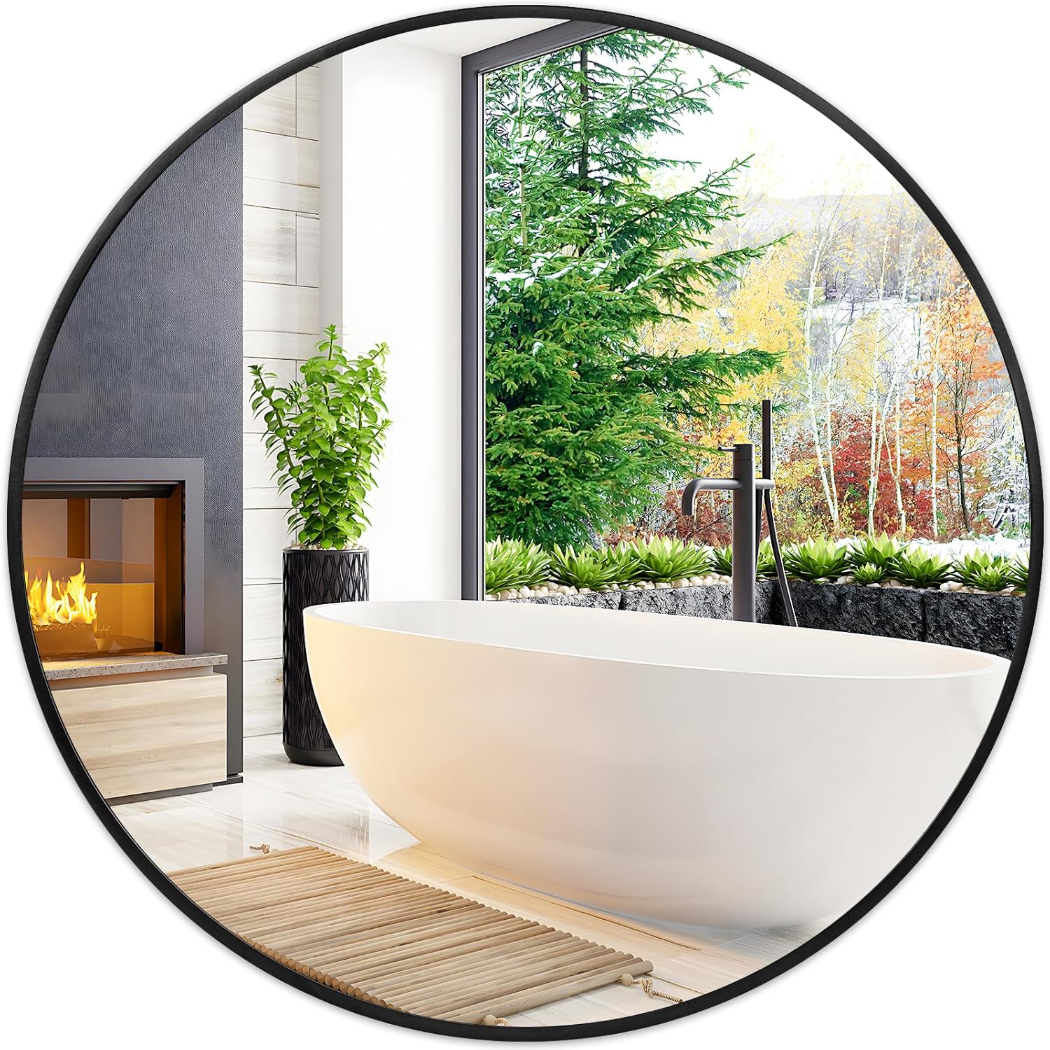 Fabuday Black Circle Mirror for Wall - 22 inch Round Mirror