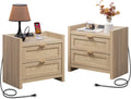 SICOTAS Rattan Nightstands Set of 2 with Charging Station