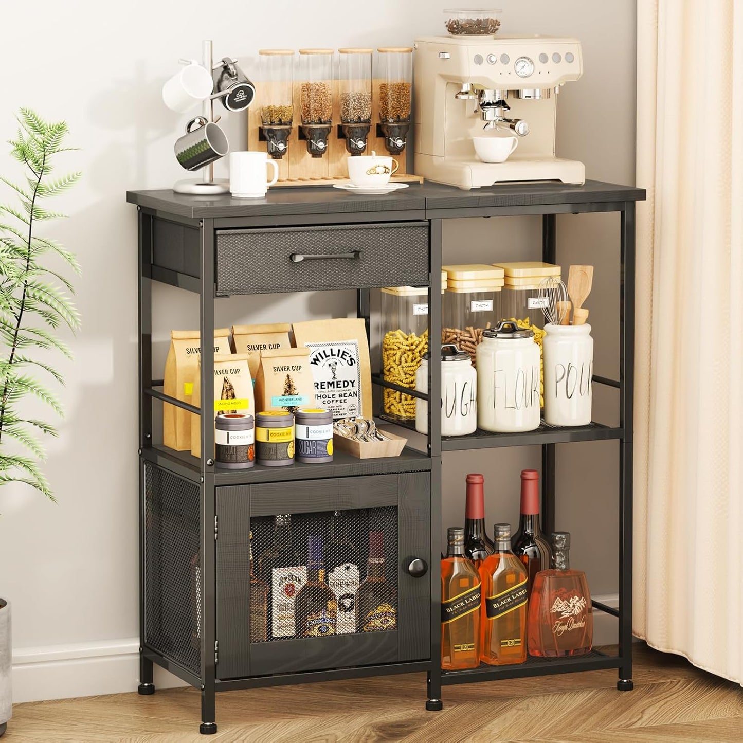 Farmhouse Coffee Bar Cabinet - Adjustable Storage