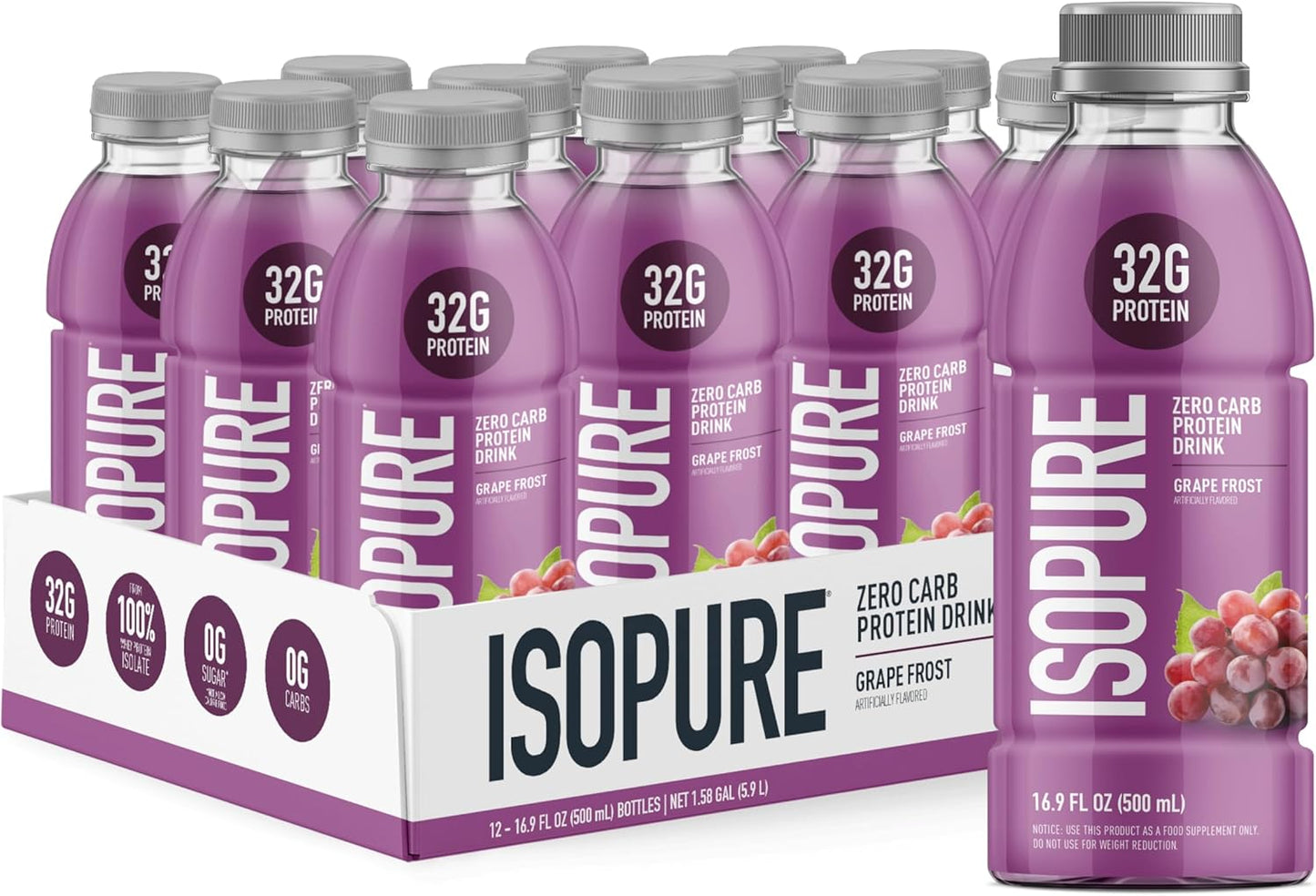 Isopure Zero Carb Protein Drink - Refreshing Grape Frost Flavor