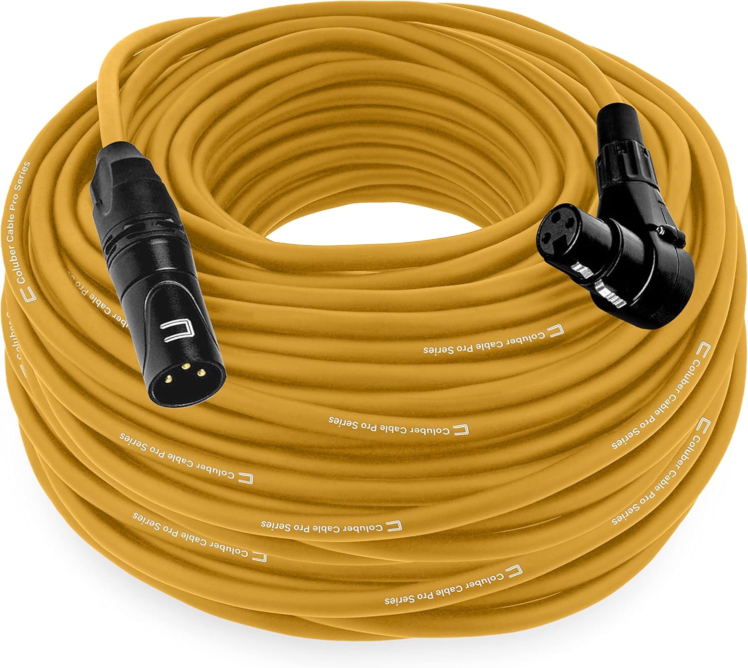 Balanced XLR Cable Male to Right Angle Female - 75 Feet Yellow