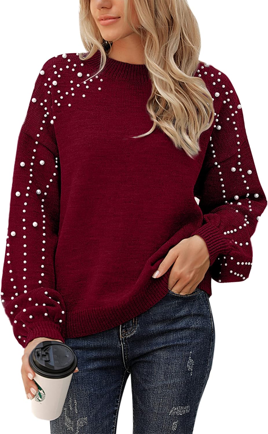 Blooming Jelly Women's Chunky Sweater with Lantern Sleeves