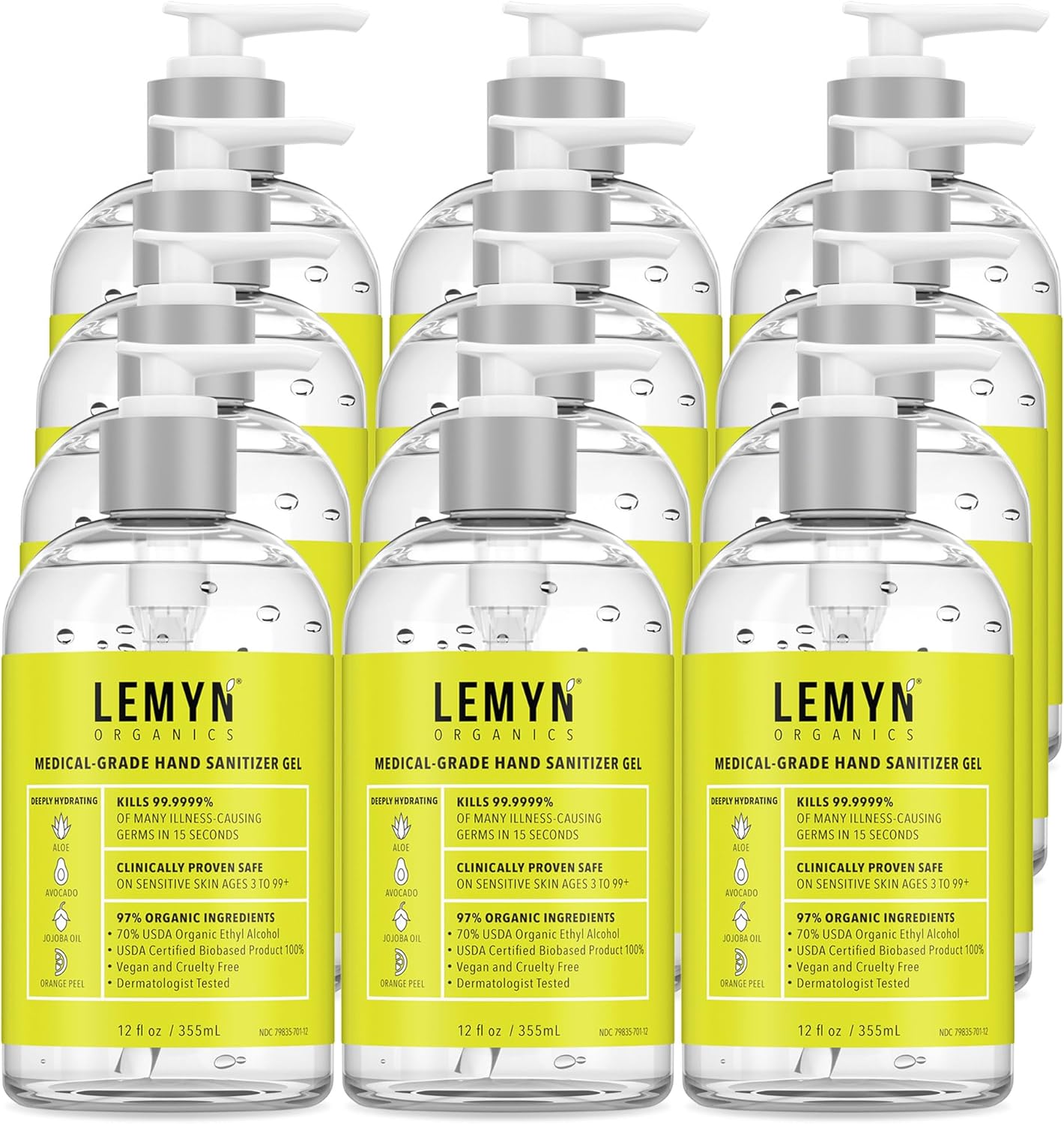 Organic Hand Sanitizer Gel - 12 Fl.Oz. - 99.9999% Effective