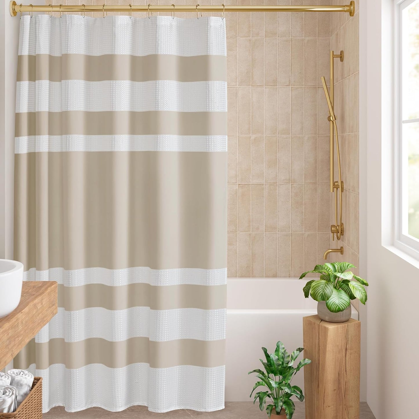 Madison Park Waffle Weave Striped Shower Curtain - 3M Scotchgard Moisture Management