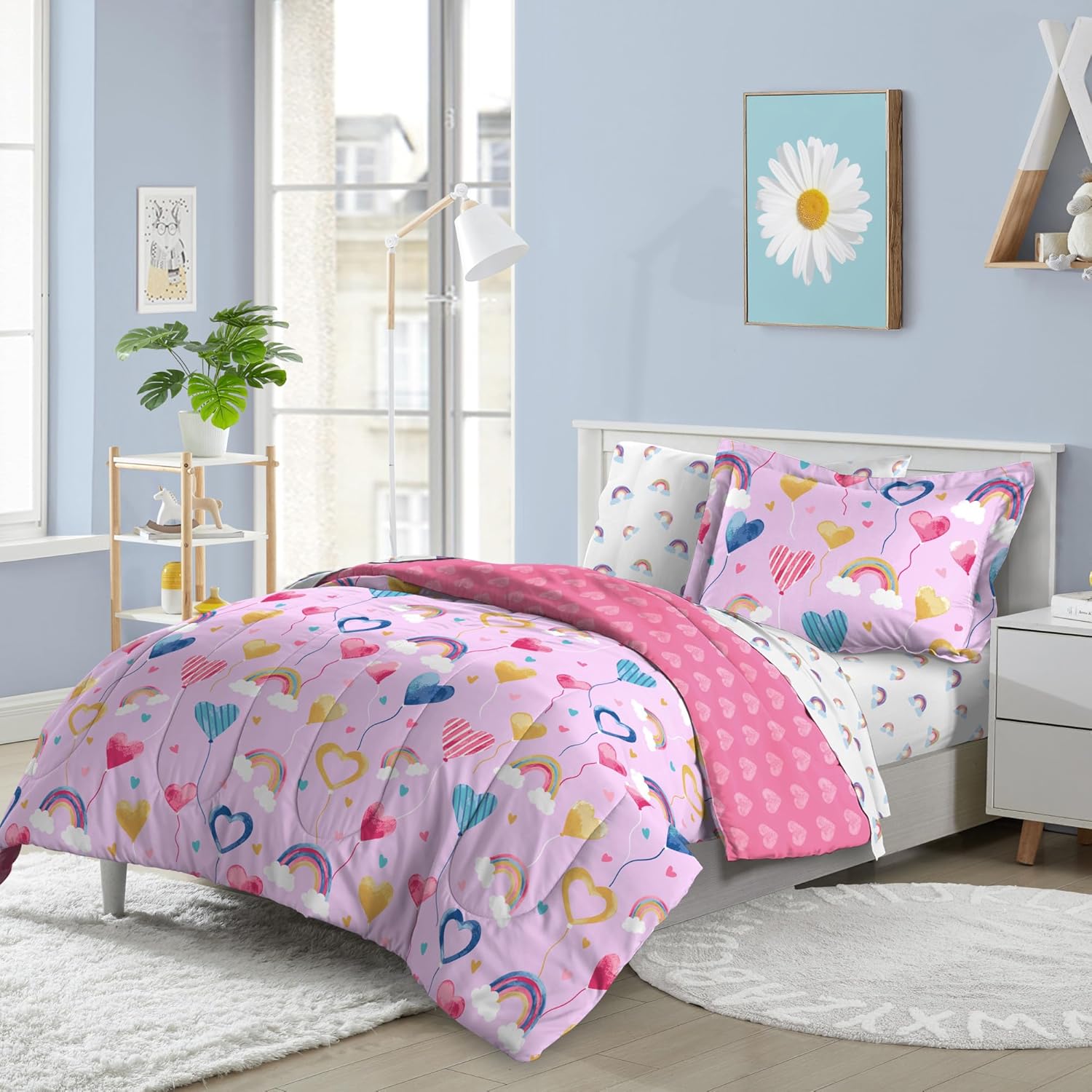 Dream Factory Kids 5-Piece Bed Set in Lilac Balloon Hearts