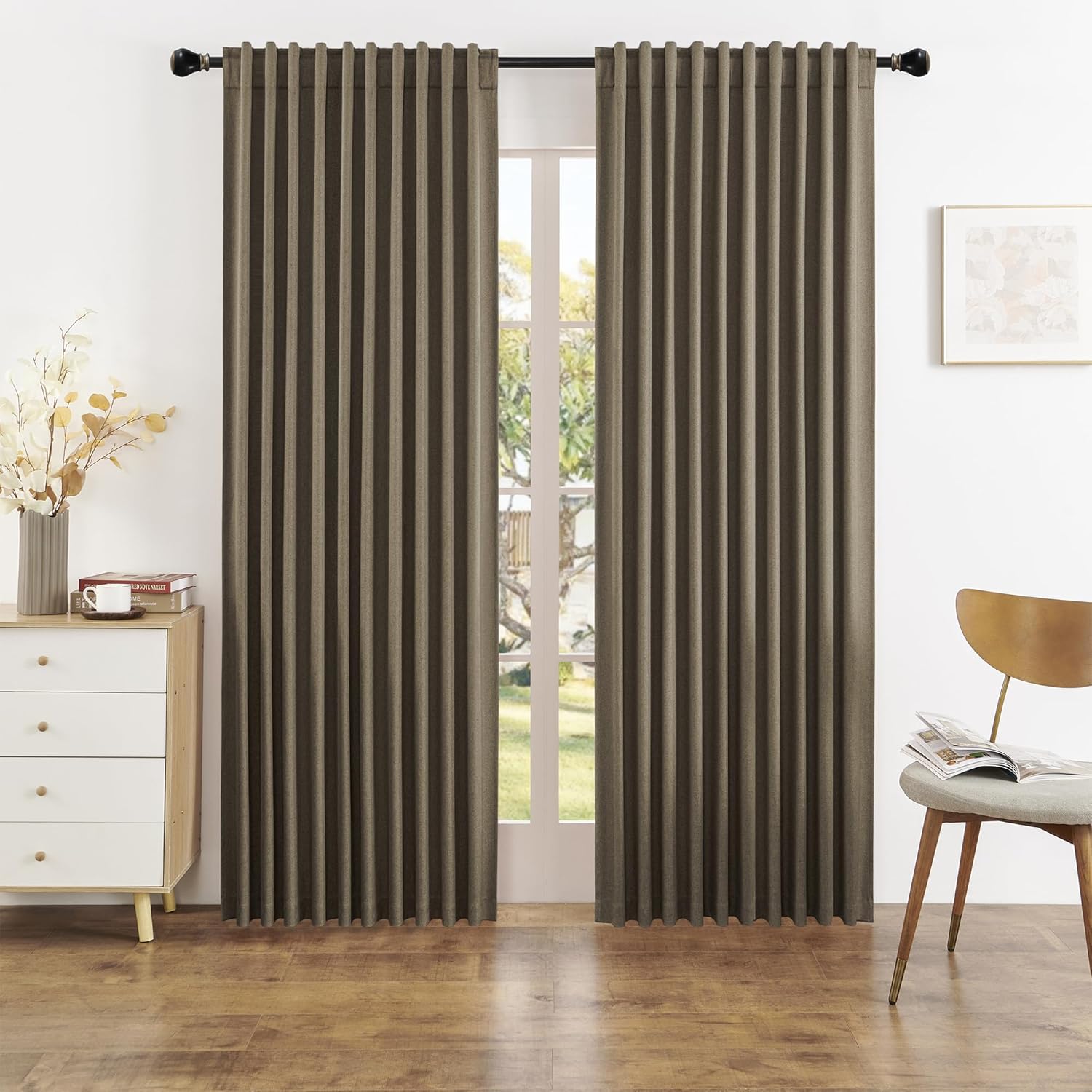 DUALIFE Faux Linen Full Blackout Curtains for Patio Doors