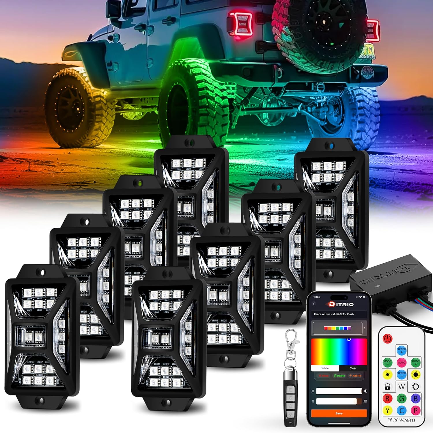 RGB Rock Lights for Trucks and SUVs with Remote Control Features
