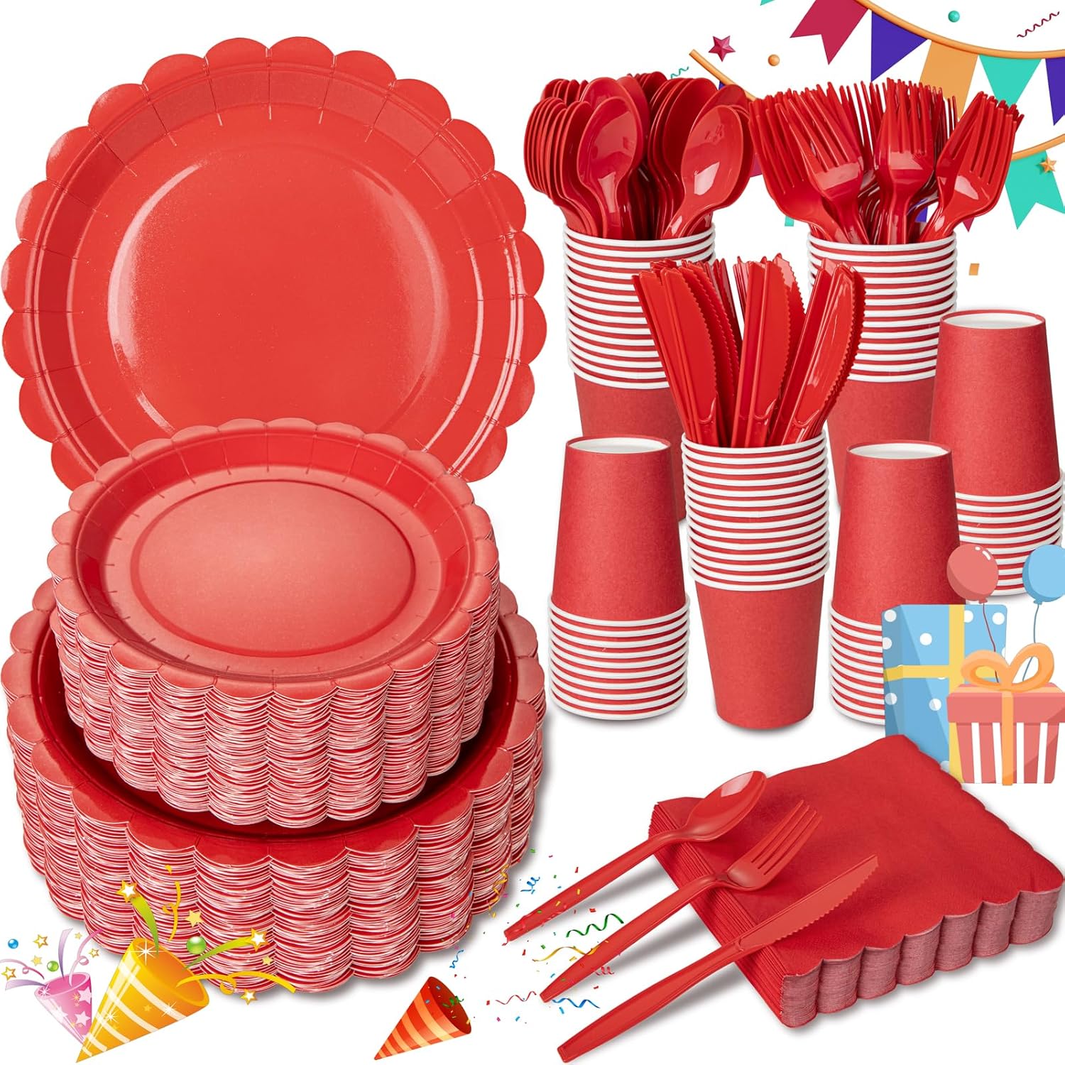 LIYH 350 Pcs Christmas Red Paper Plates for 50 Guests Party