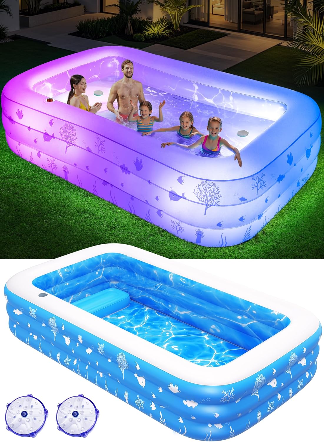 FizZeal Inflatable Pool with Lights for Family Fun and Safety