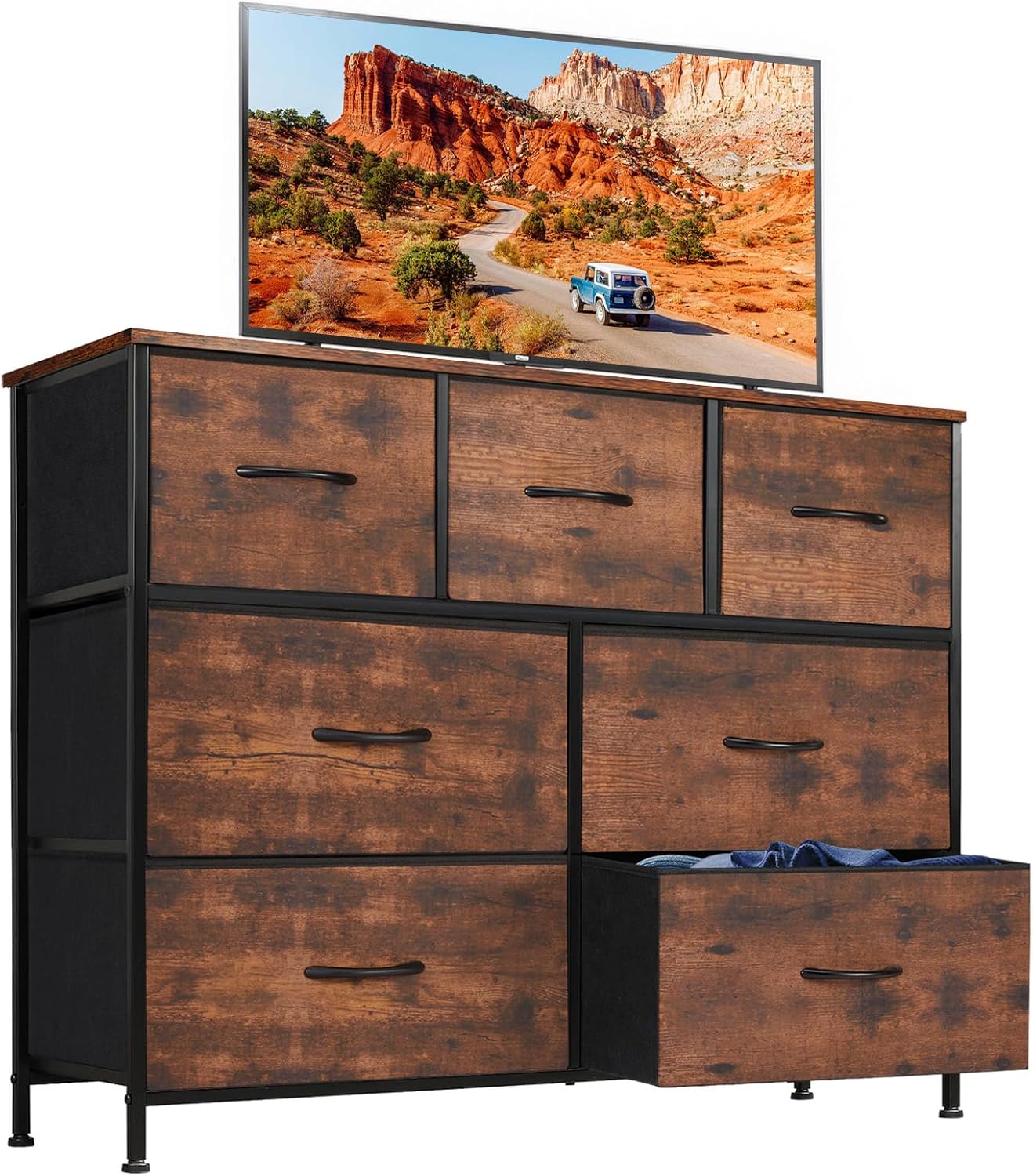 DUMOS TV Stand Dresser with 7 Fabric Drawers for Storage