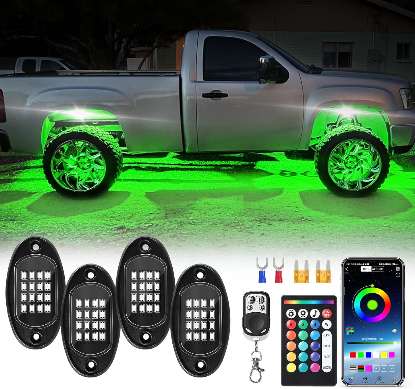 4Pods RGB LED Rock Lights Kit for Trucks and Off Road Vehicles