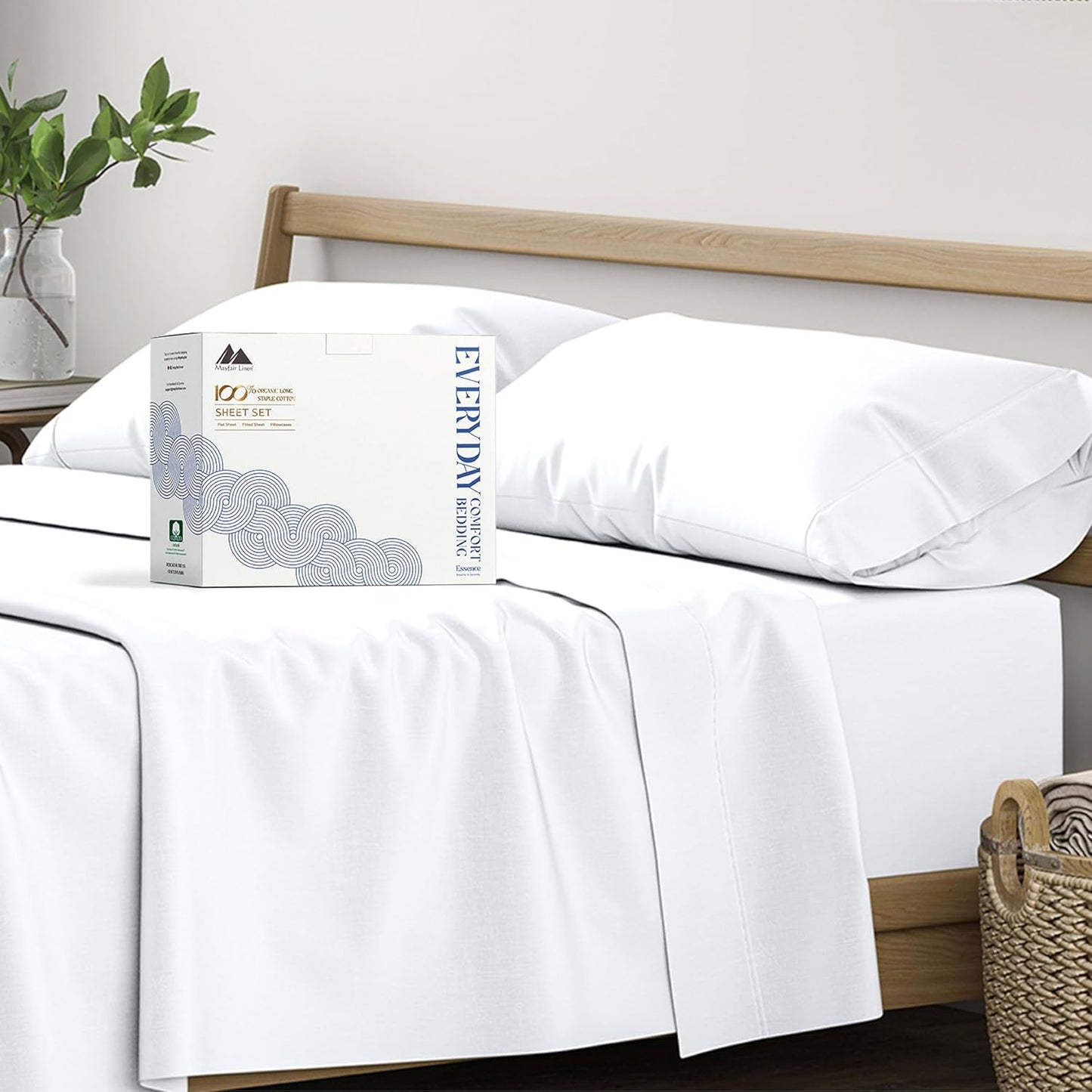 100% Organic Cotton Sheets King Size - Soft & Cooling Set