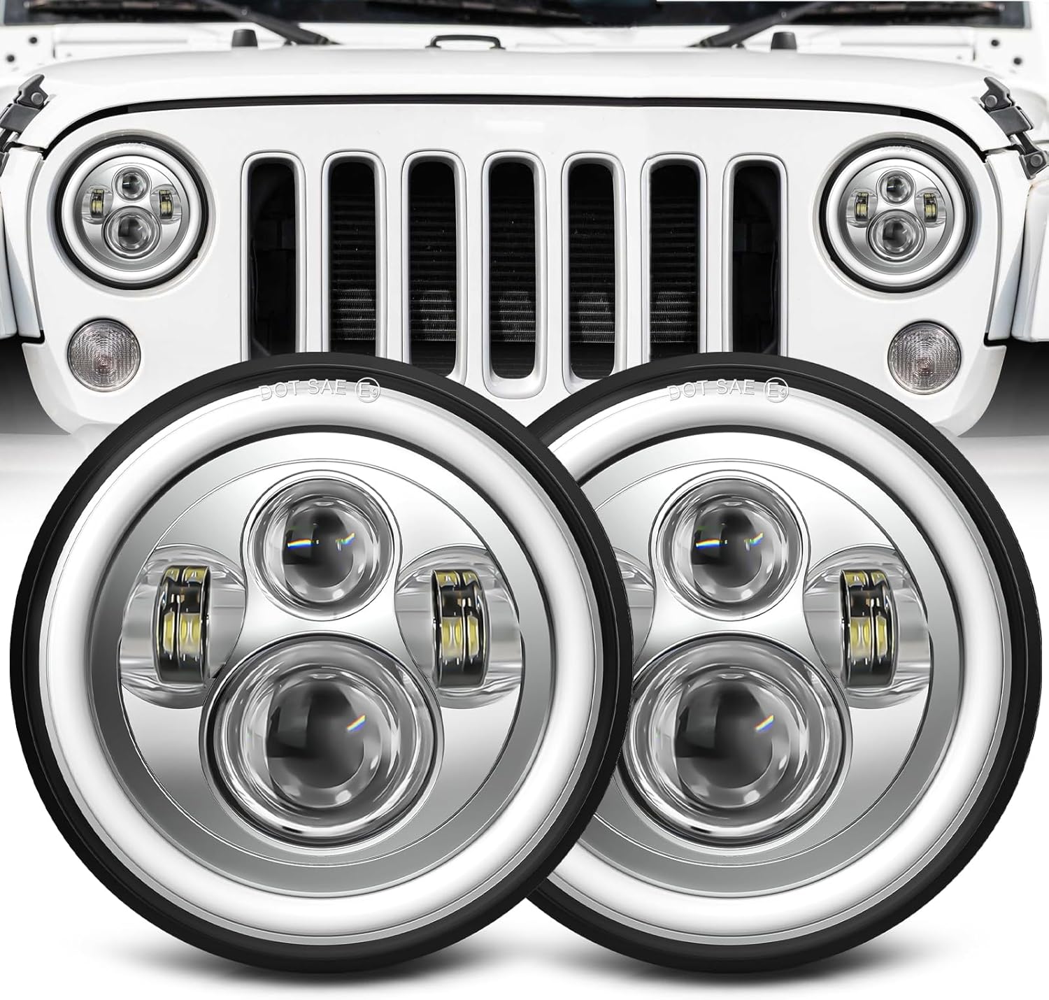 ZIMABLUE 7 Inch LED Headlight with Halo for Jeep and Chevy