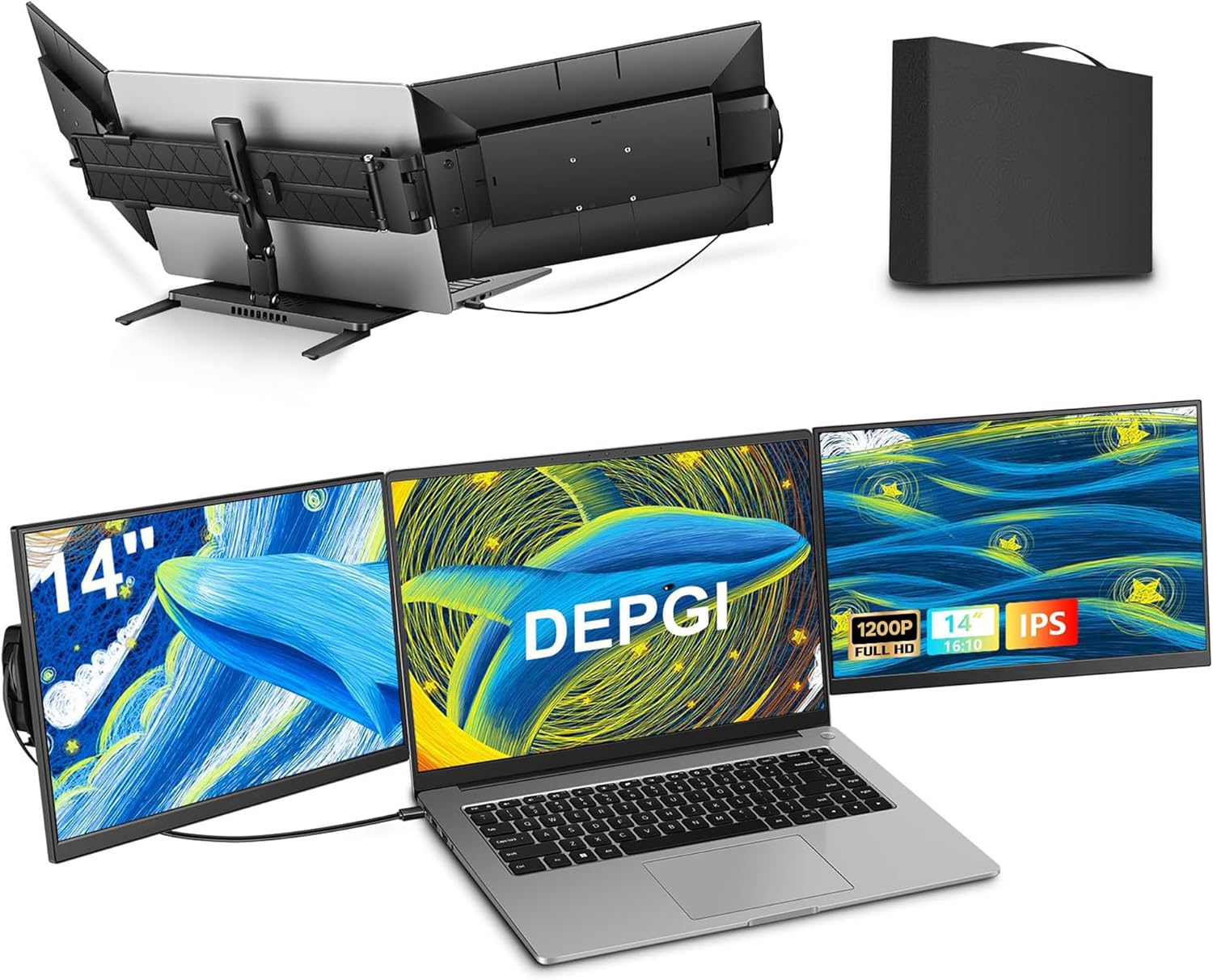 14in Laptop Screen Extender for Dual Monitor Setup - 1200P FHD