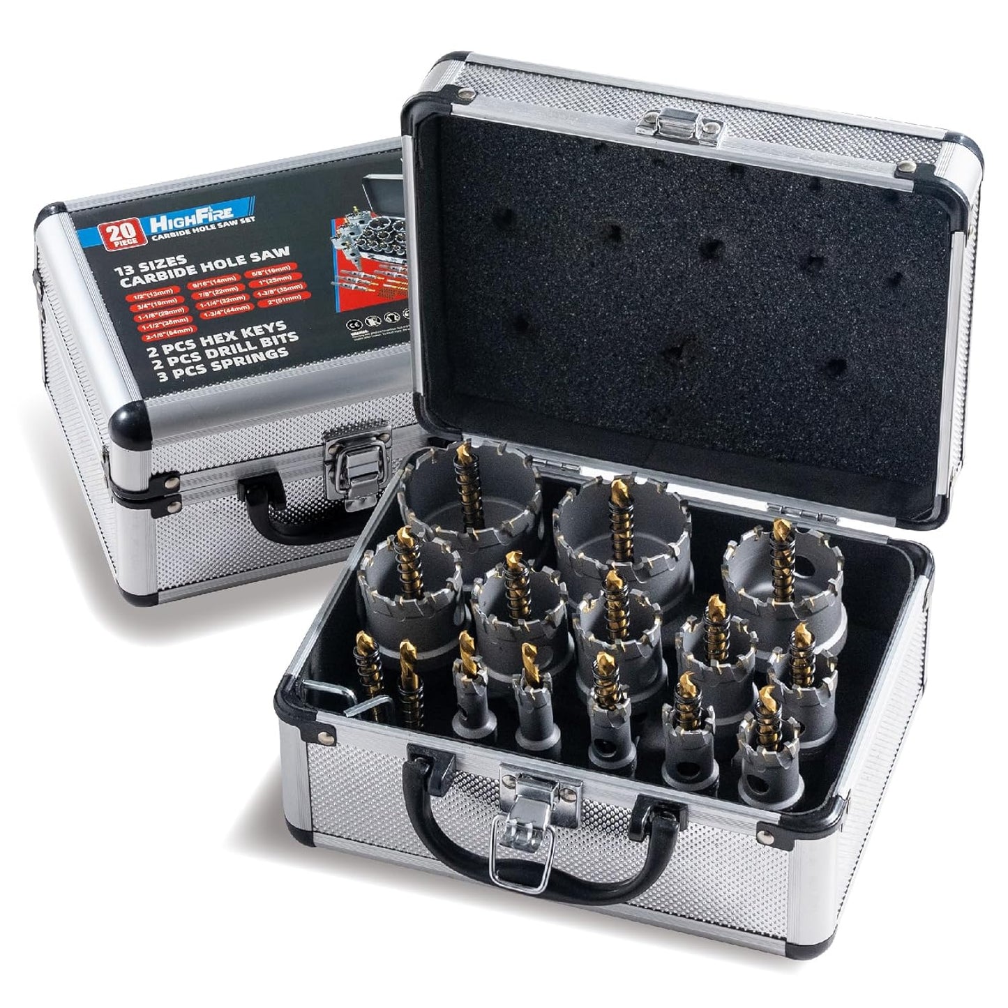 Highfire 20pcs Carbide Hole Saw Kit for Metal and Plastic Cutting