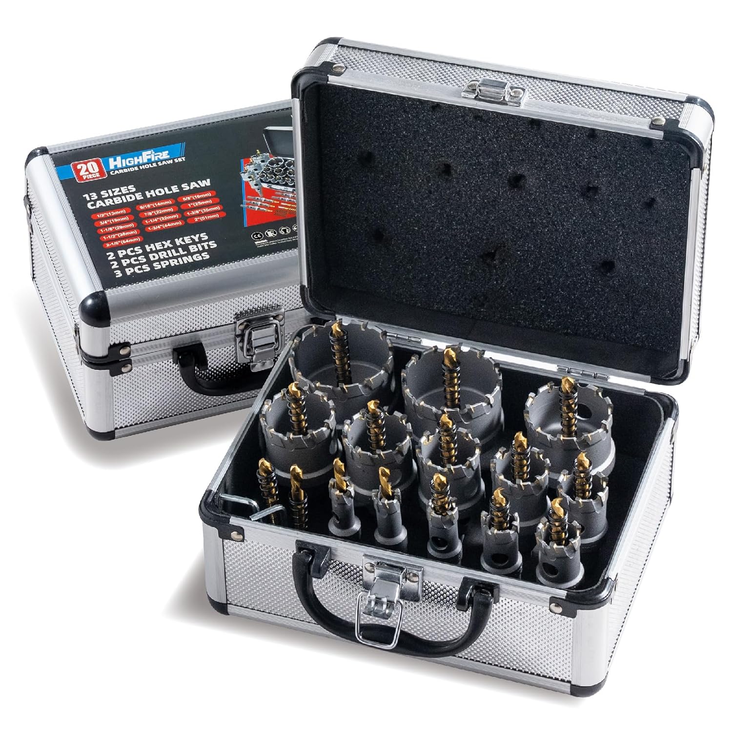 Highfire 20pcs Carbide Hole Saw Kit for Metal and Plastic Cutting