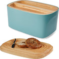 Modern Bamboo Fiber Bread Box with Reversible Wood Lid - Blue Green