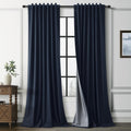 Guken Navy Blue Blackout Linen Curtains 84 in Panels - Full Darkening