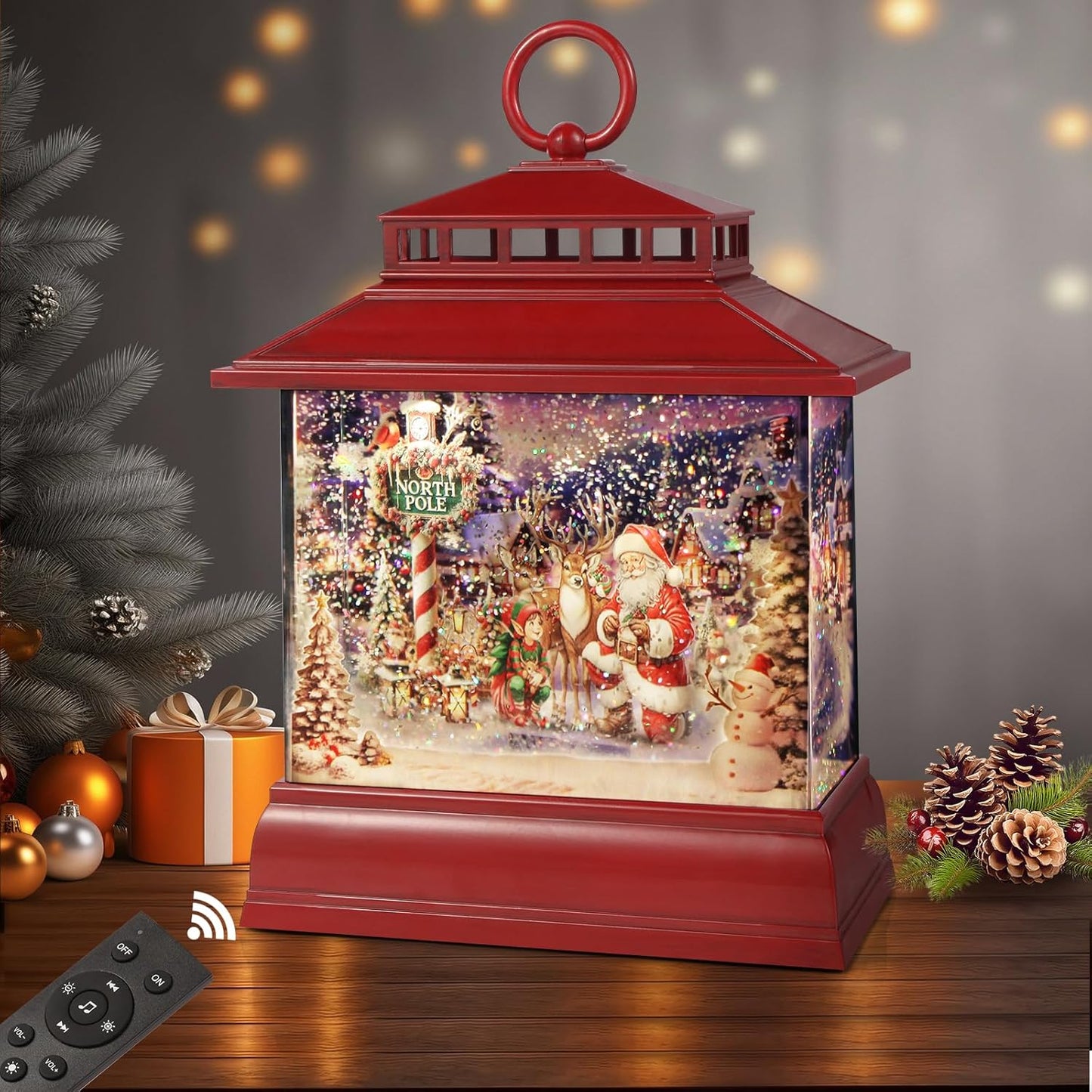 Christmas Snow Globe Lantern with 8 Songs & Remote Control
