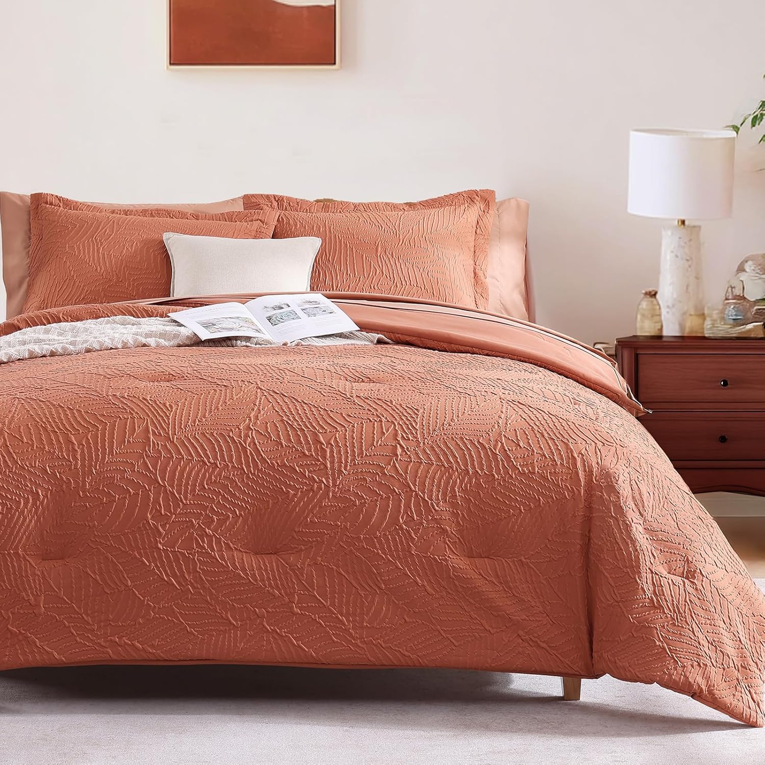 Geniospin Full Size Comforter Set - 7 Pieces Burnt Orange Bedding