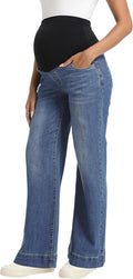 Wide Leg Maternity Jeans for Women - Comfy Stretch Straight Leg