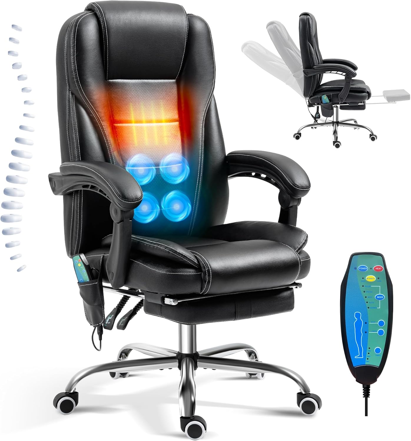 Reclining Massage Office Chair with Footrest for Comfort